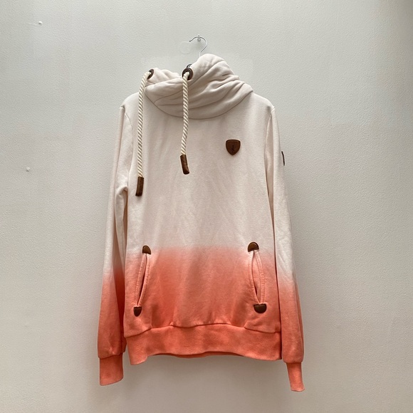 Wanakome Sweaters - WANAKOME - Artemis Dip Dye Peachy Cowl Neck Hoodie